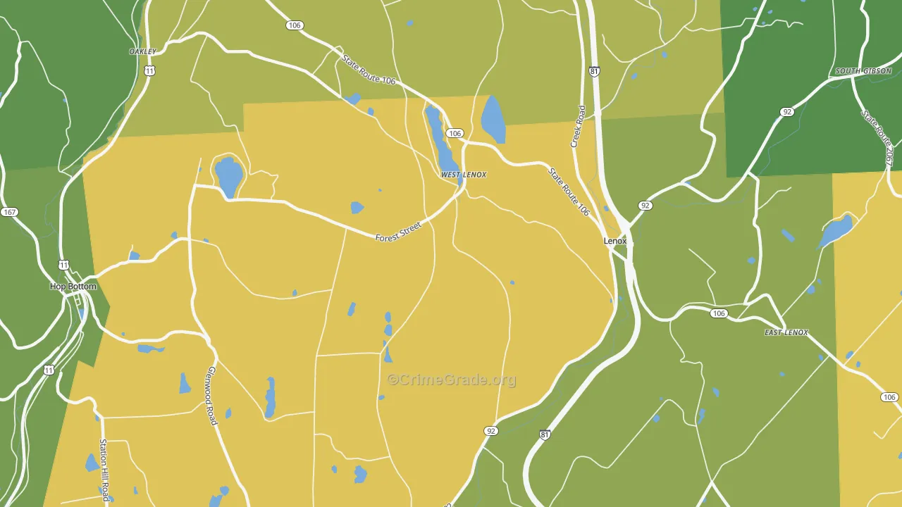 West Lenox, PA Map of Robbery Rates