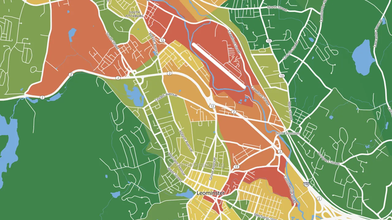 West Leominster, Leominster, MA Map of Robbery Rates