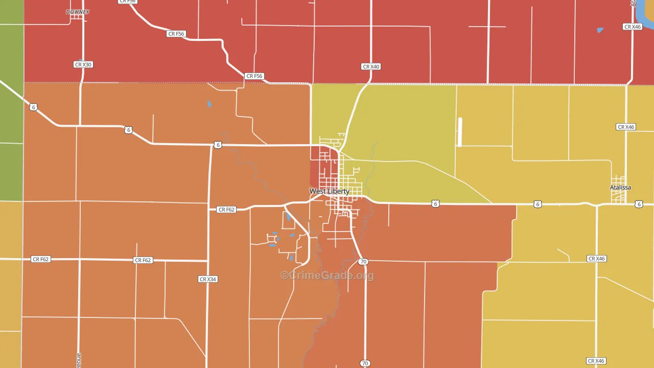 West Liberty, IA Map of Robbery Rates
