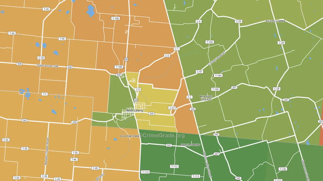 West Liberty, OH Map of Robbery Rates
