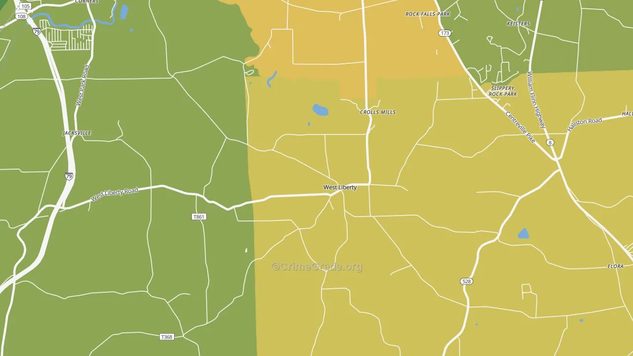 West Liberty, PA Map of Robbery Rates