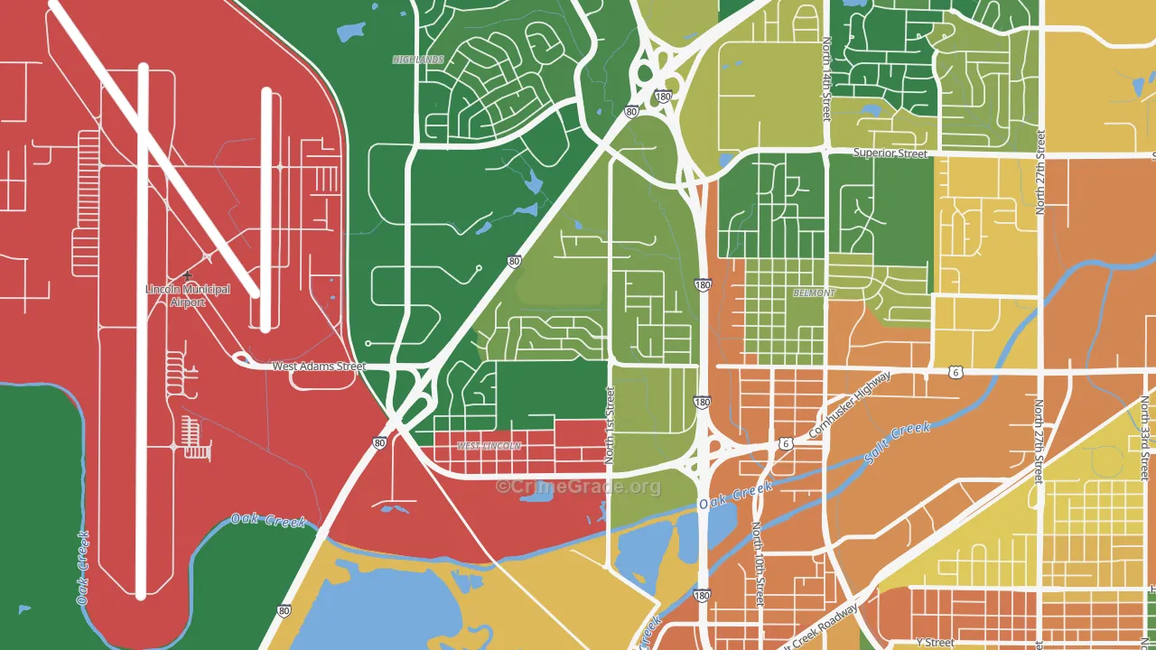 West Lincoln, Lincoln, NE Map of Robbery Rates