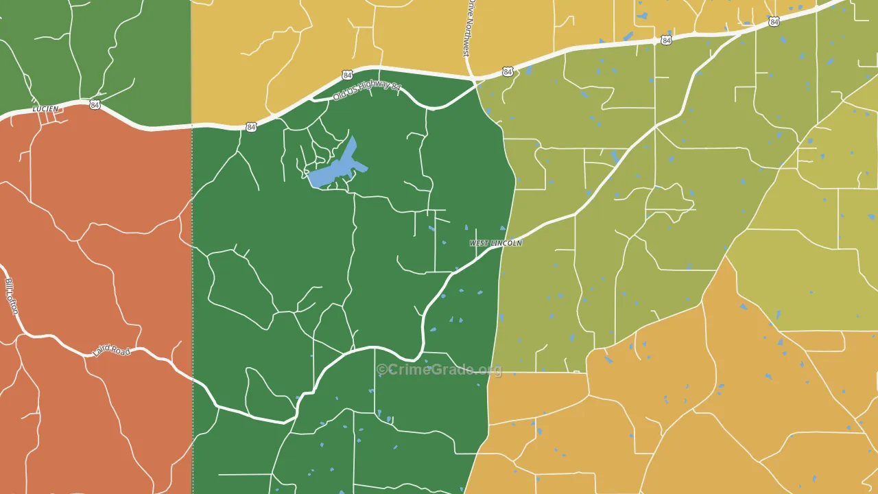 West Lincoln, MS Map of Robbery Rates