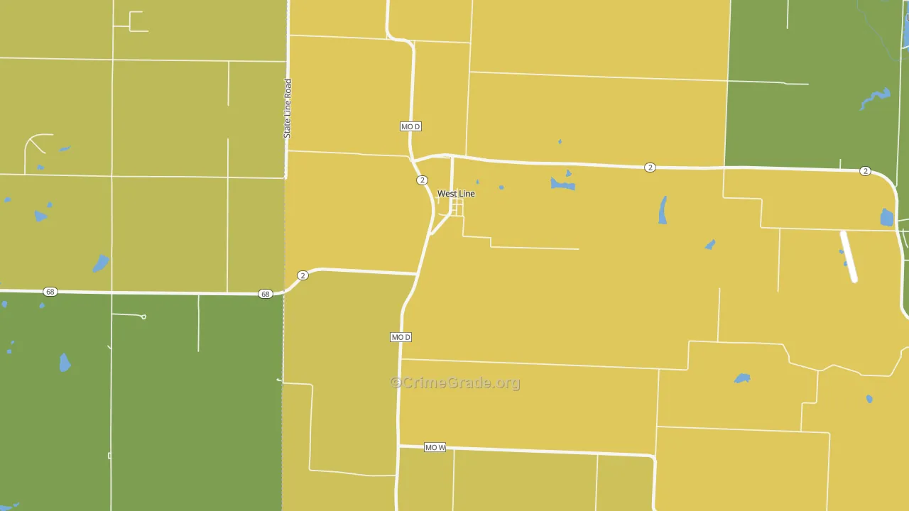 West Line, MO Map of Robbery Rates