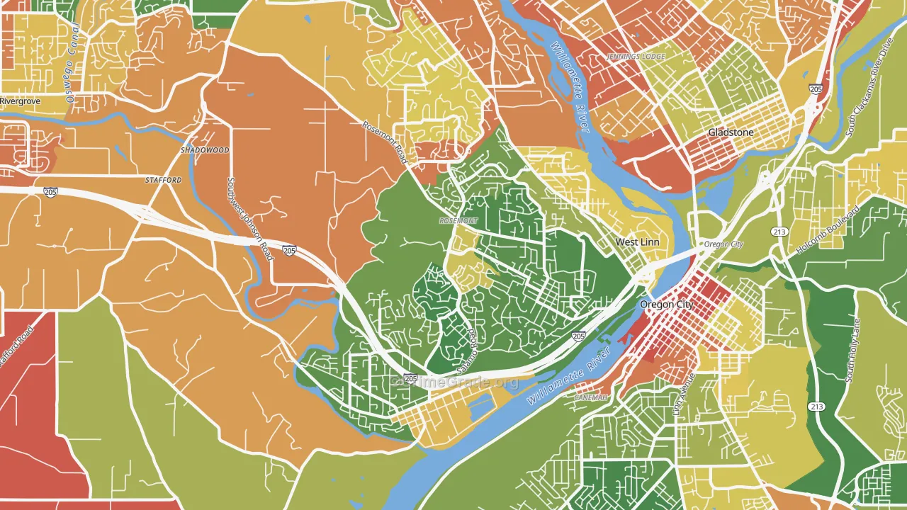 West Linn, OR Map of Robbery Rates