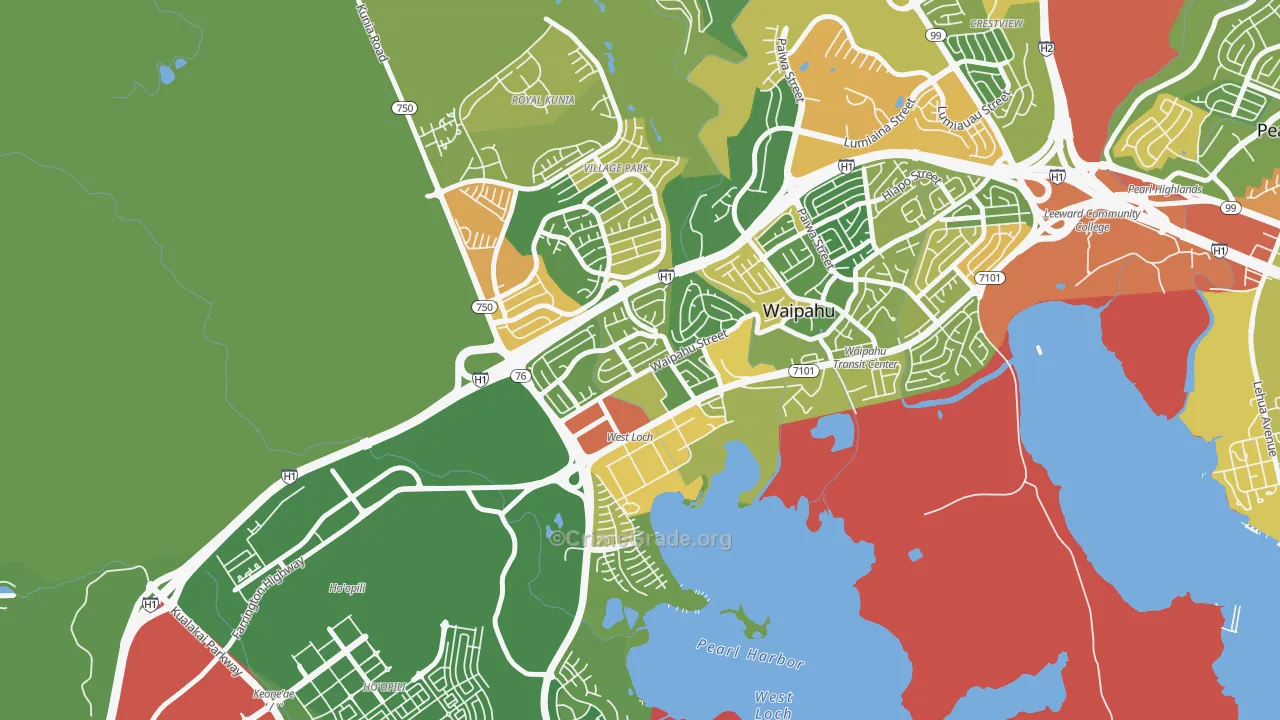 West Loch, Waipahu, HI Map of Robbery Rates