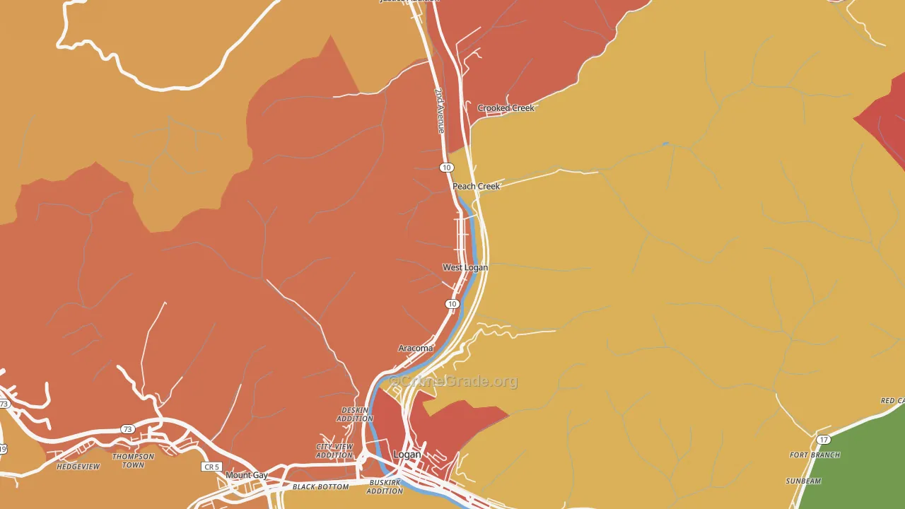 West Logan, WV Map of Robbery Rates