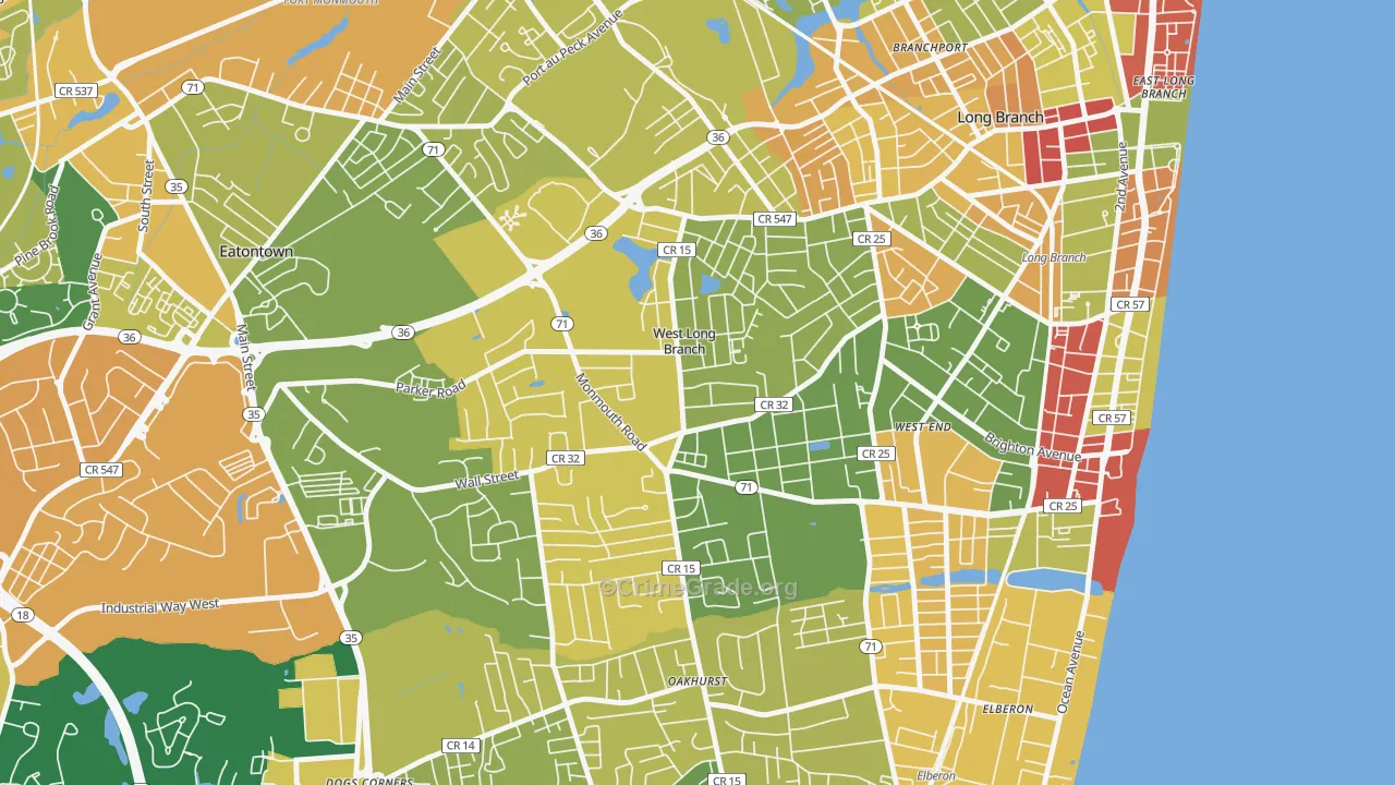 West Long Branch, NJ Map of Robbery Rates