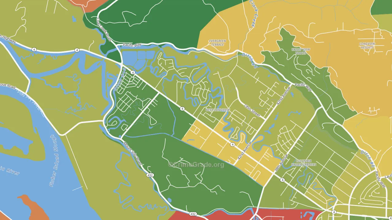 West Longview, Longview, WA Map of Robbery Rates