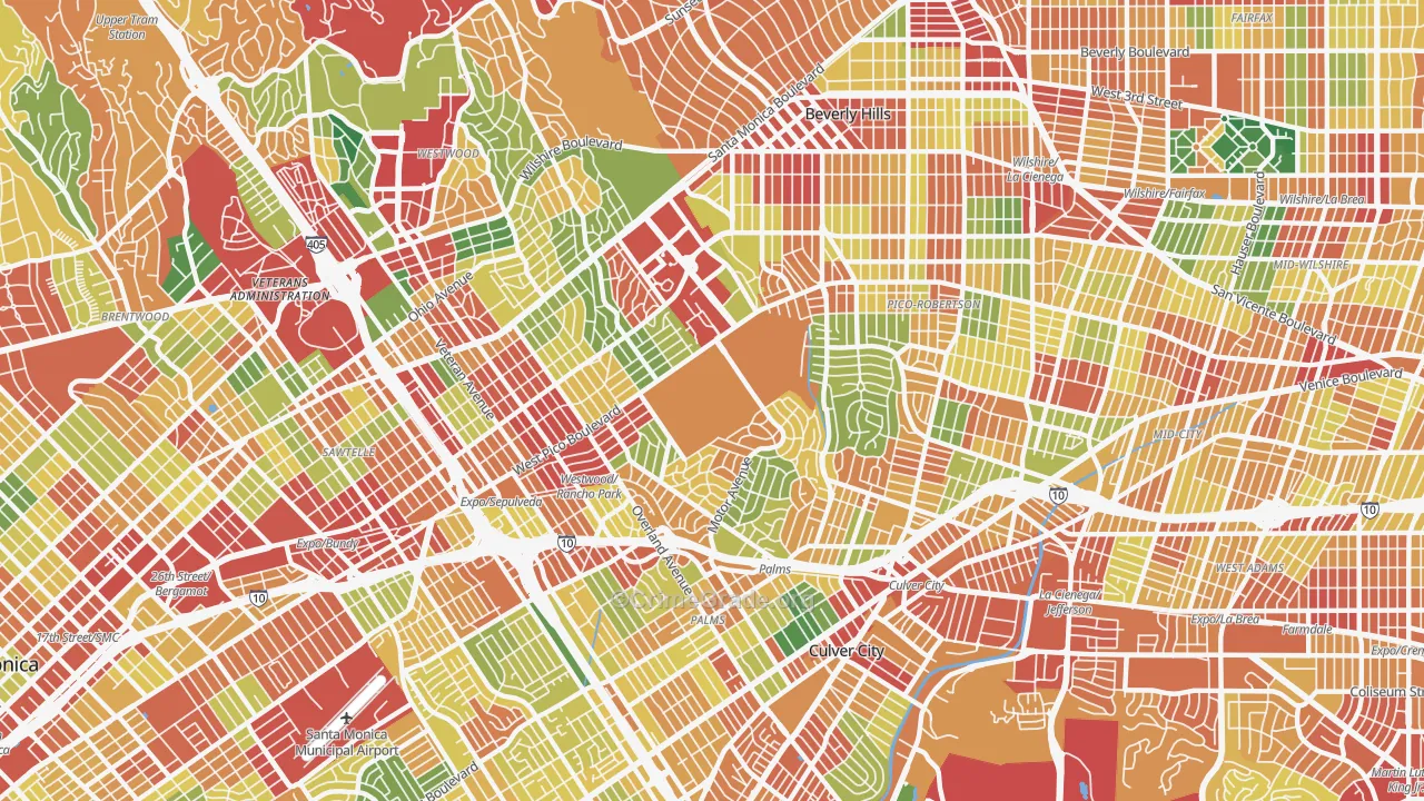 West Los Angeles, Los Angeles, CA Map of Robbery Rates