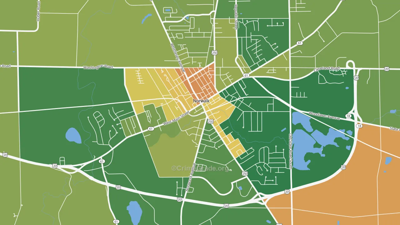 West Main Street Historic District, Norwalk, OH Map of Robbery Rates