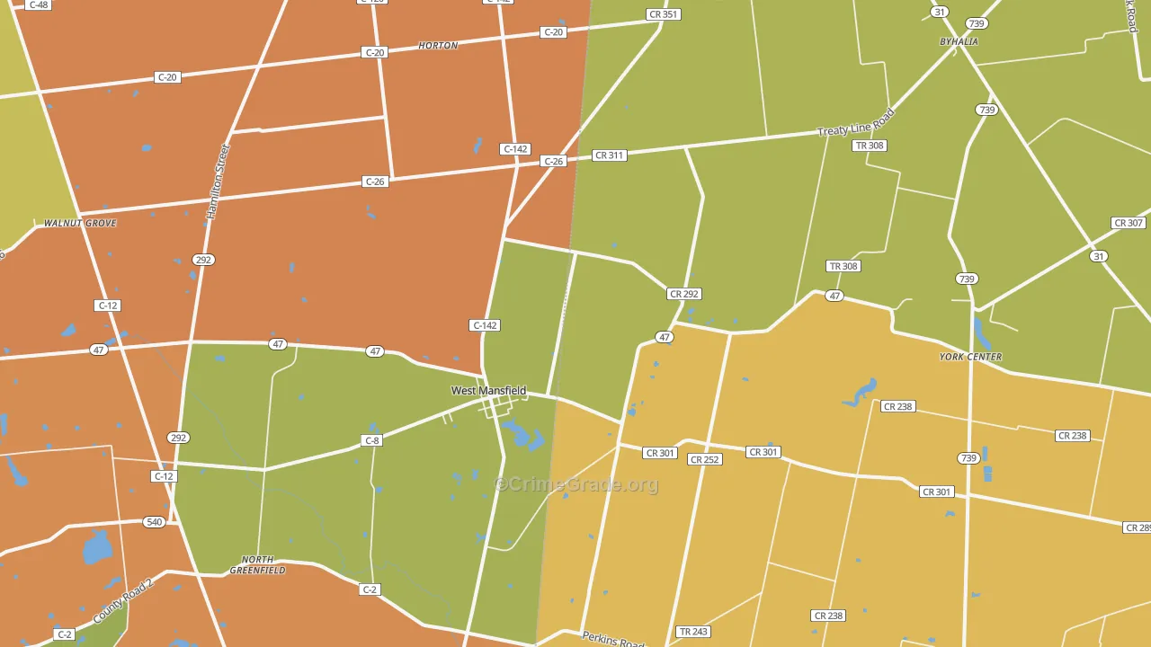 West Mansfield, OH Map of Robbery Rates
