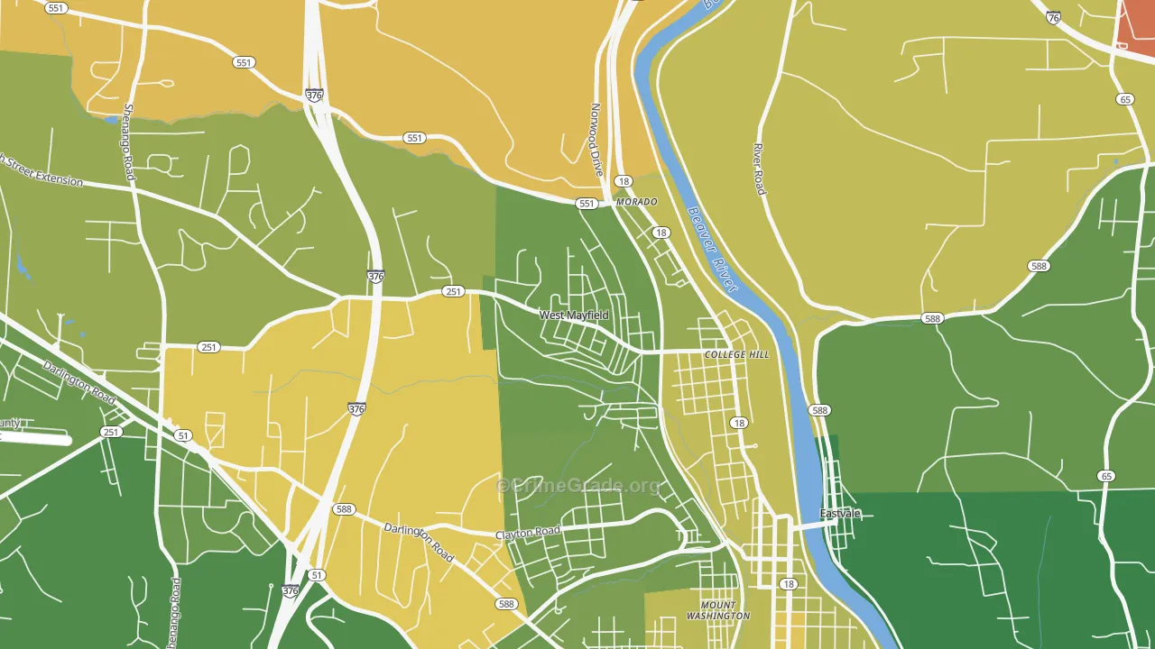 West Mayfield, PA Map of Robbery Rates