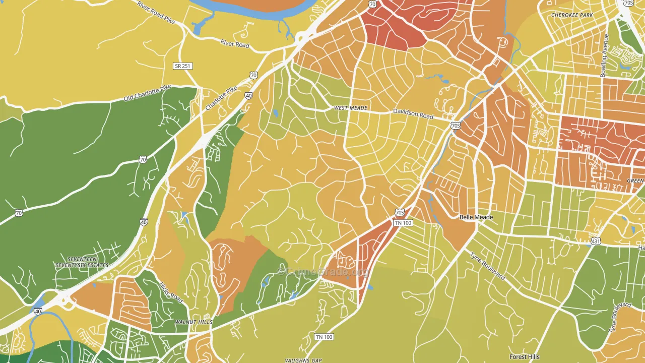 West Meade, Nashville, TN Map of Robbery Rates