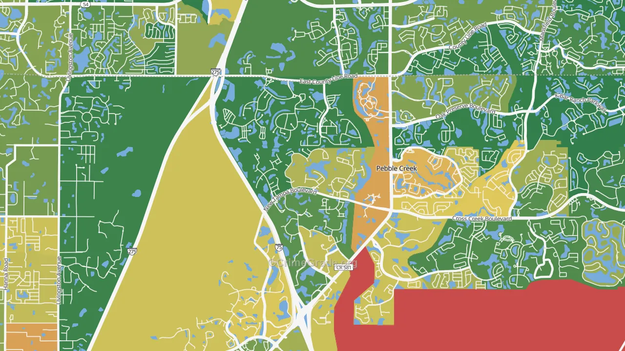 West Meadows, Tampa, FL Map of Robbery Rates