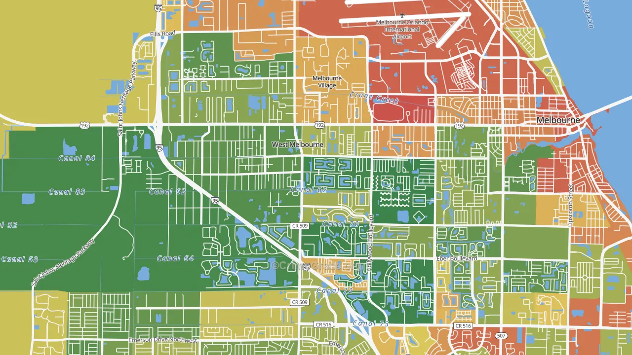 West Melbourne, FL Map of Robbery Rates