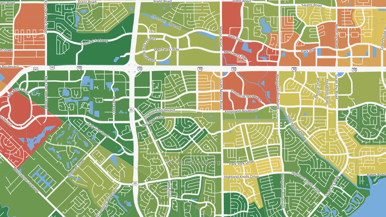 West Memorial, Katy, TX Map of Robbery Rates