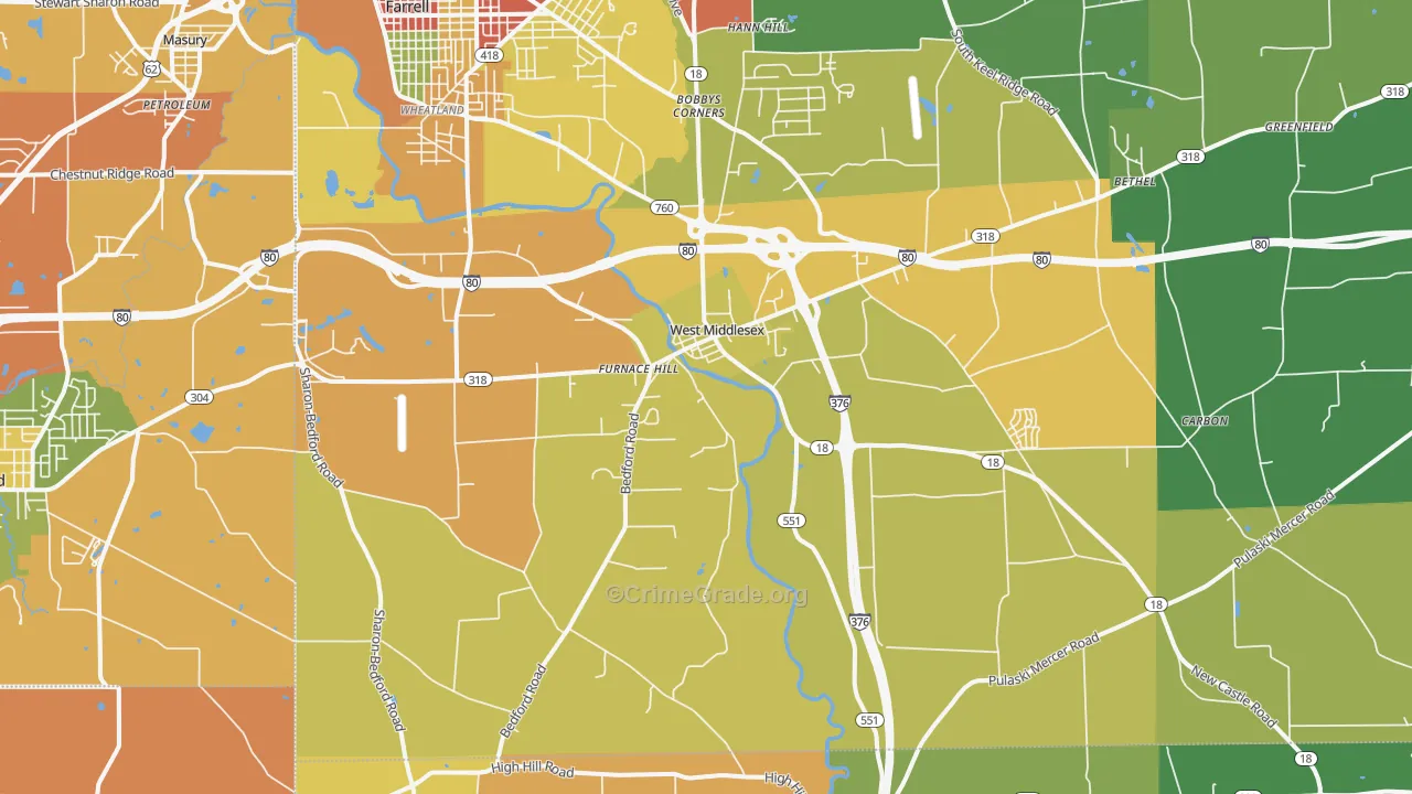 West Middlesex, PA Map of Robbery Rates