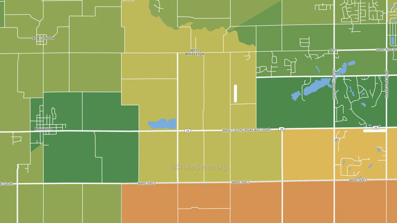 West Middleton, IN Map of Robbery Rates