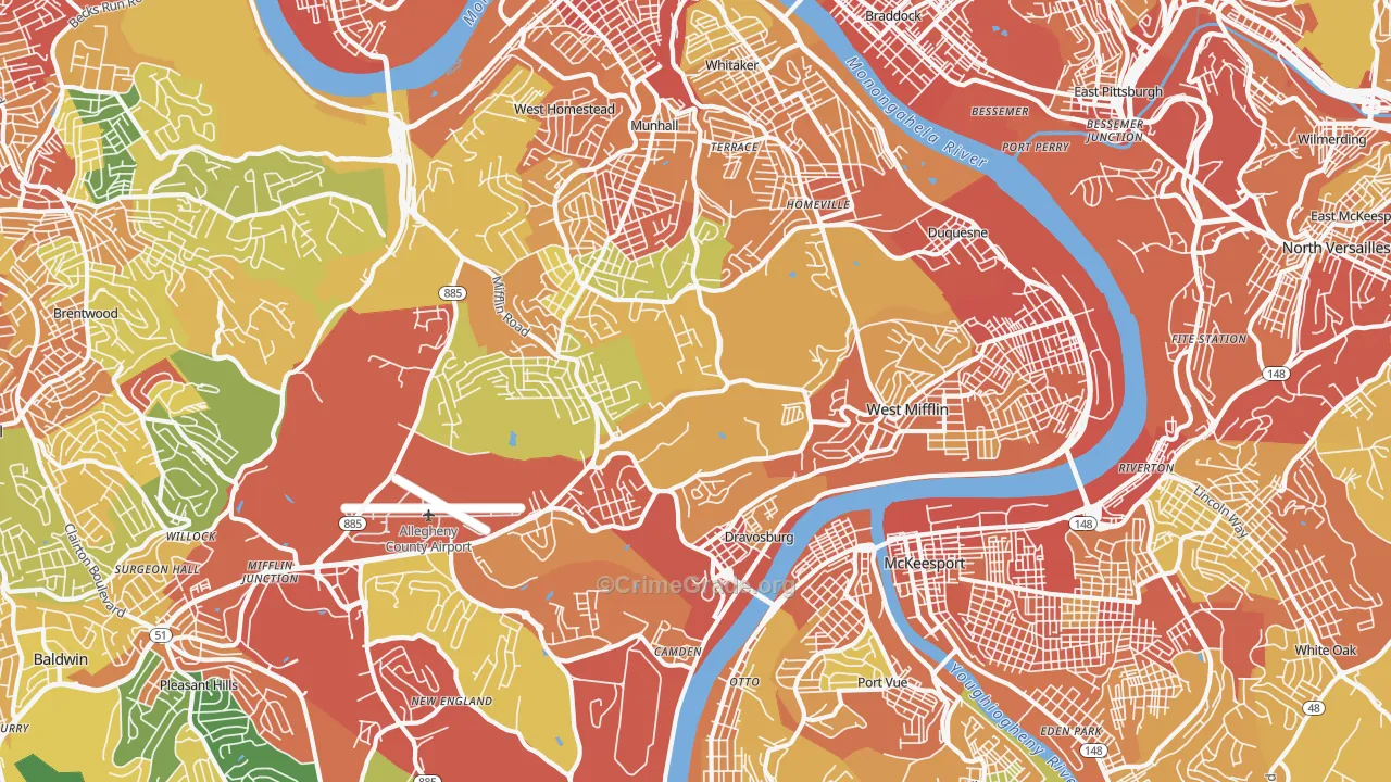 West Mifflin, PA Map of Robbery Rates