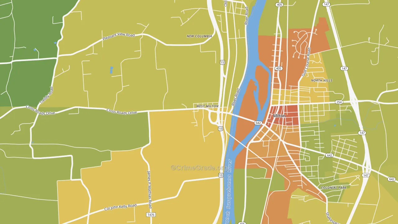 West Milton, PA Map of Robbery Rates