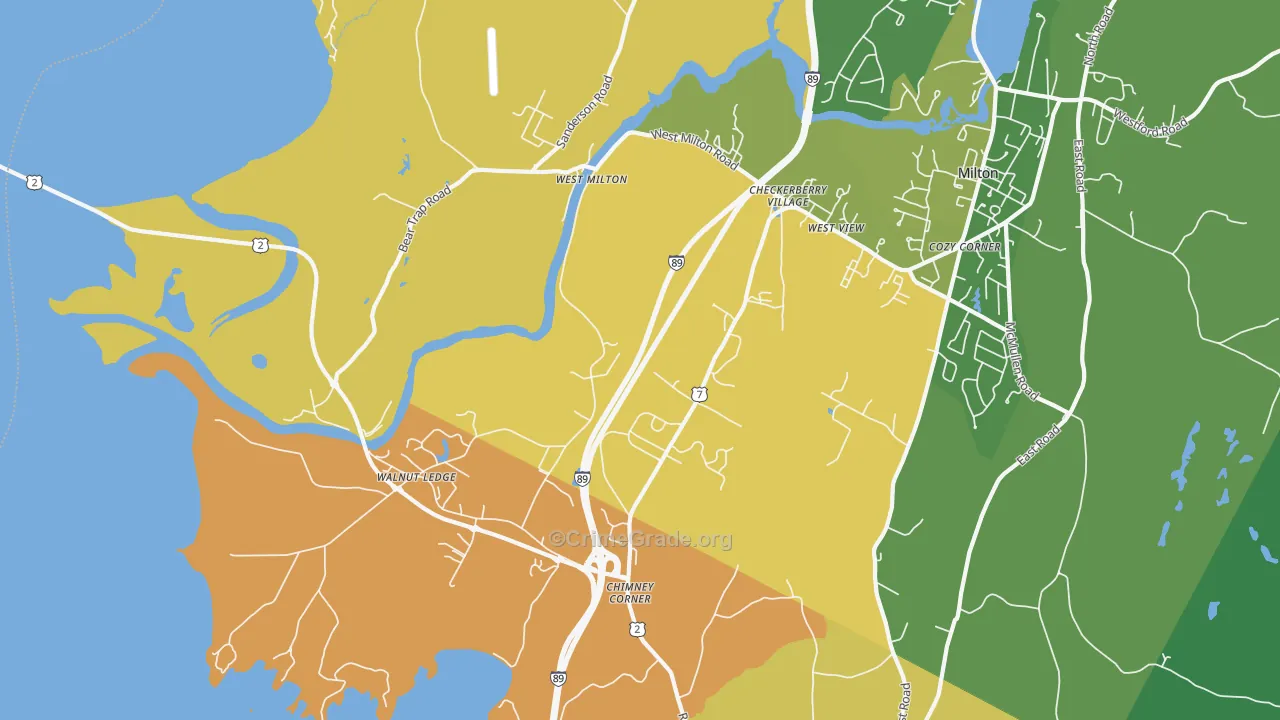West Milton, VT Map of Robbery Rates