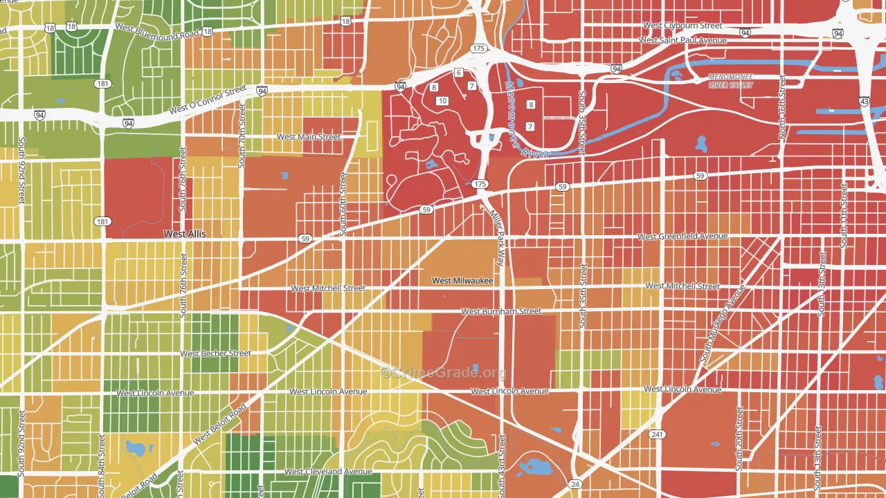 West Milwaukee, WI Map of Robbery Rates