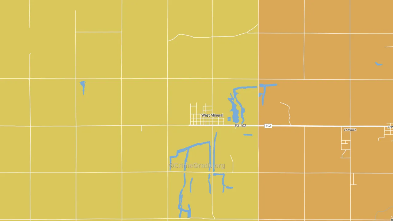 West Mineral, KS Map of Robbery Rates