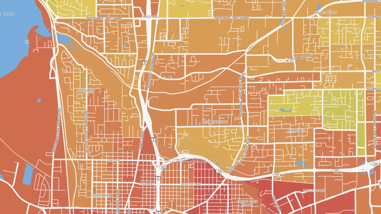 West Minnehaha, Vancouver, WA Map of Robbery Rates