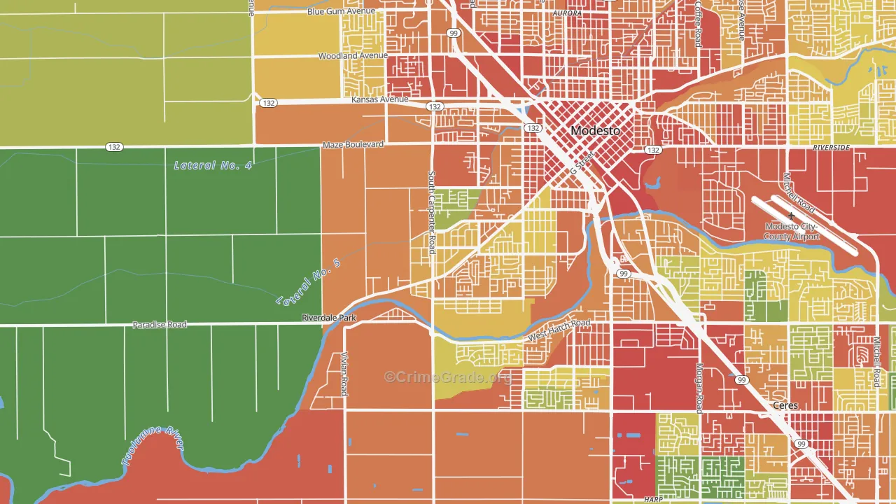 West Modesto, Modesto, CA Map of Robbery Rates
