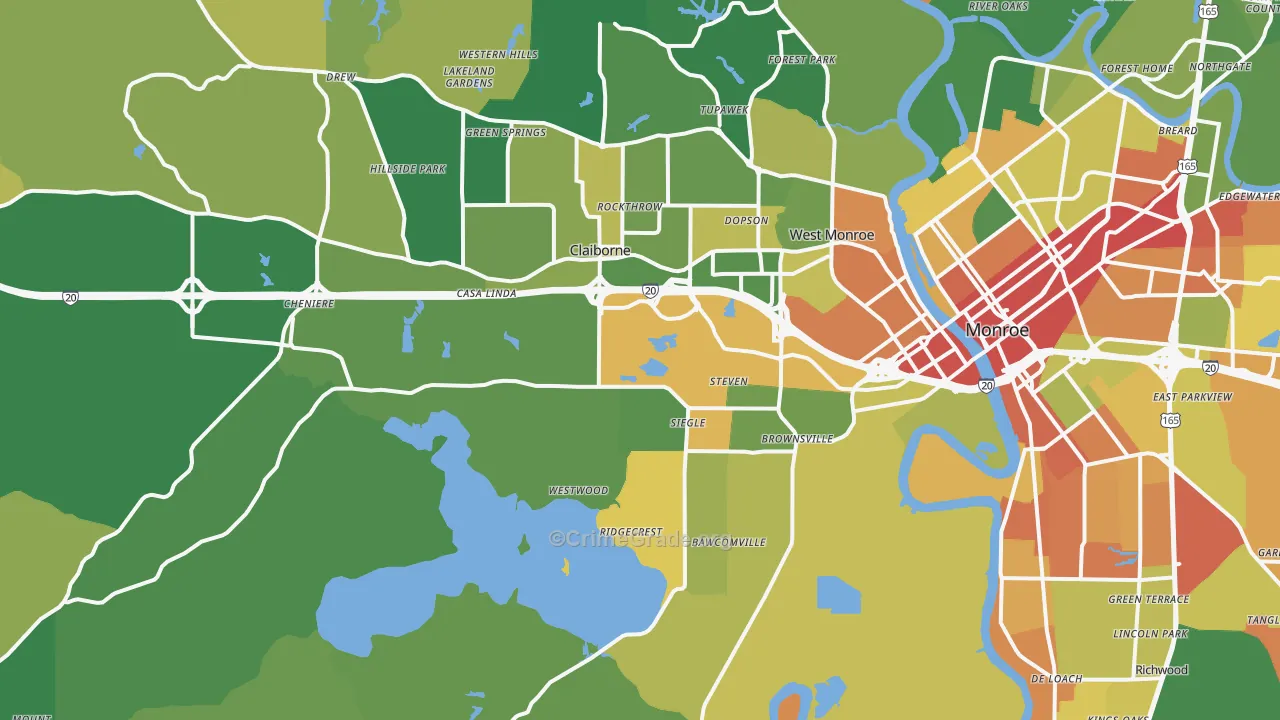 West Monroe, LA Map of Robbery Rates