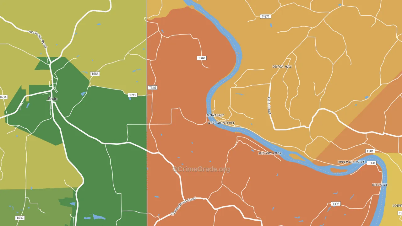 West Monterey, PA Map of Robbery Rates