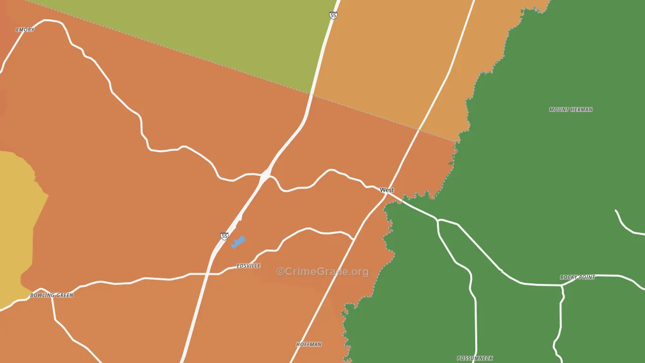 West, MS Map of Robbery Rates