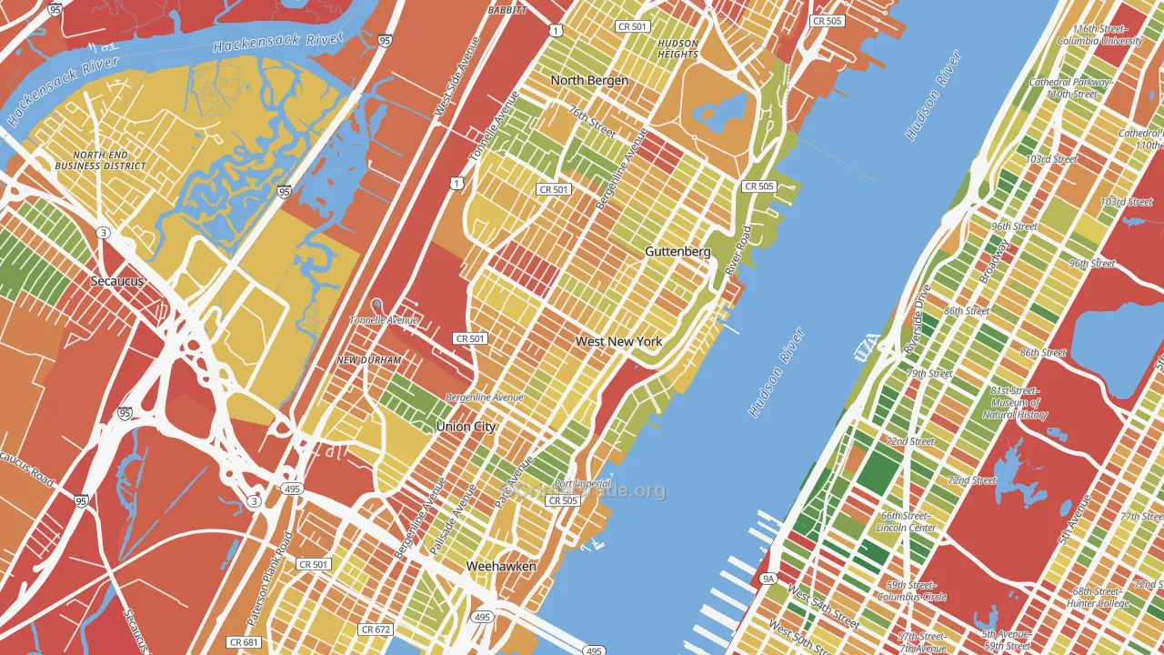West New York, NJ Map of Robbery Rates