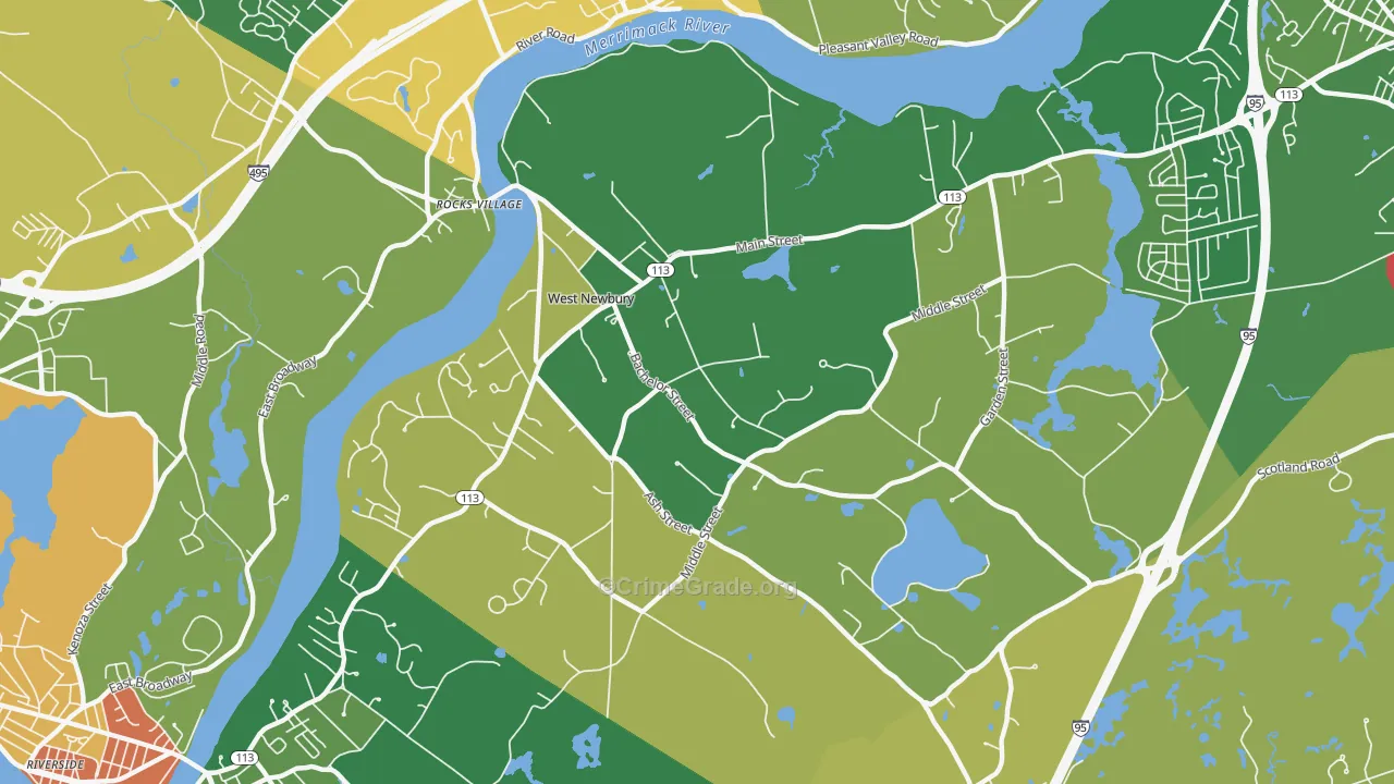 West Newbury, MA Map of Robbery Rates