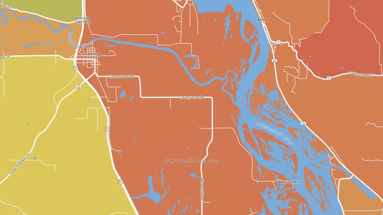 West Newton, MN Map of Robbery Rates