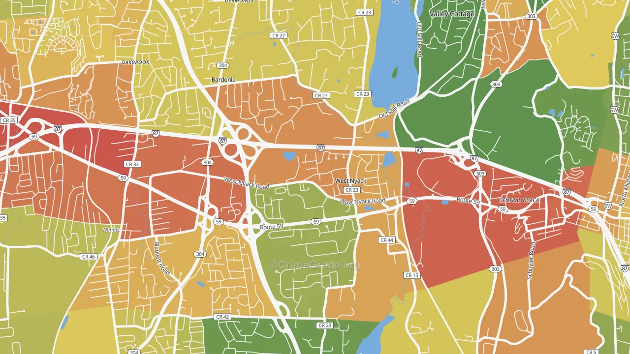 West Nyack, NY Map of Robbery Rates
