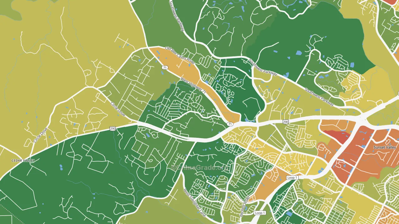 West Oak Hill, Austin, TX Map of Robbery Rates