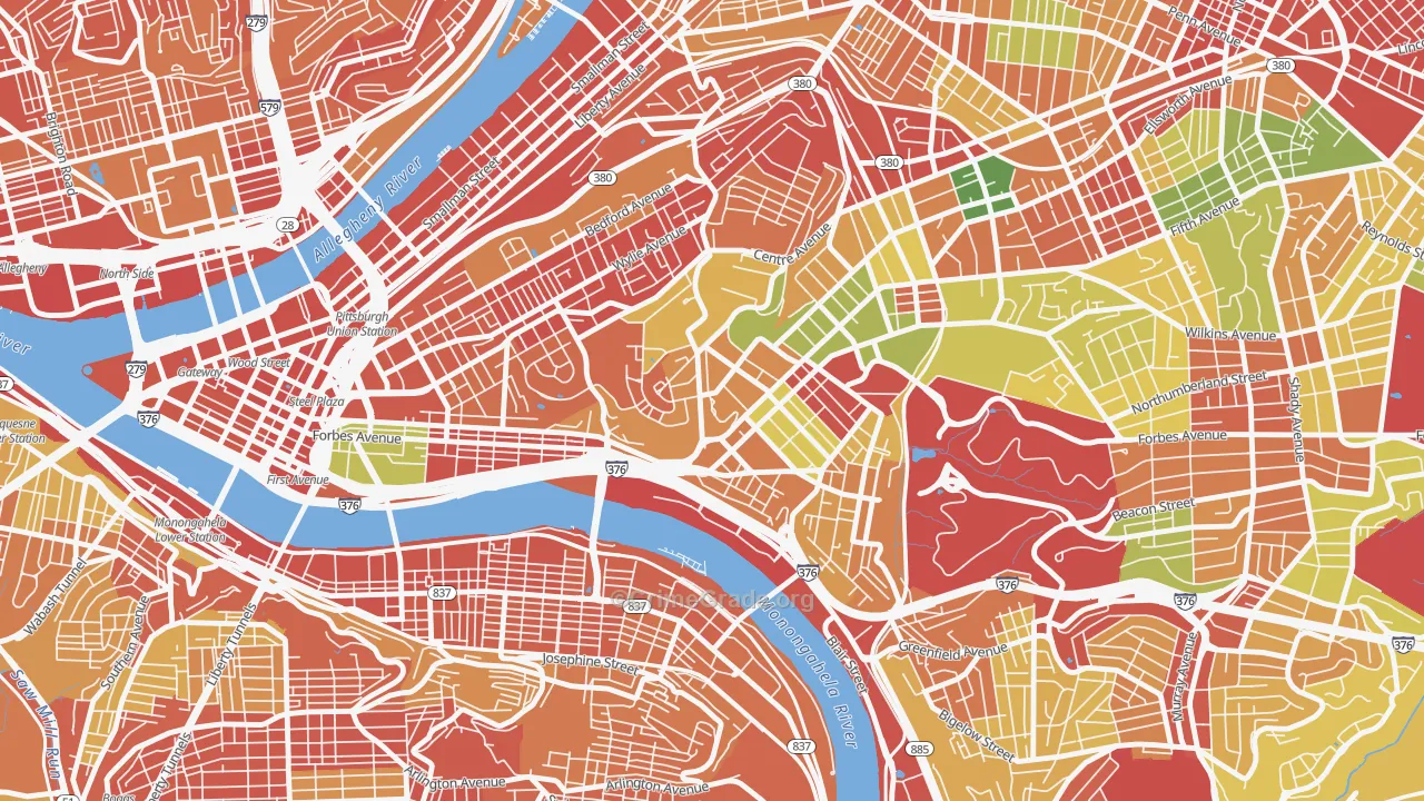 West Oakland, Pittsburgh, PA Map of Robbery Rates