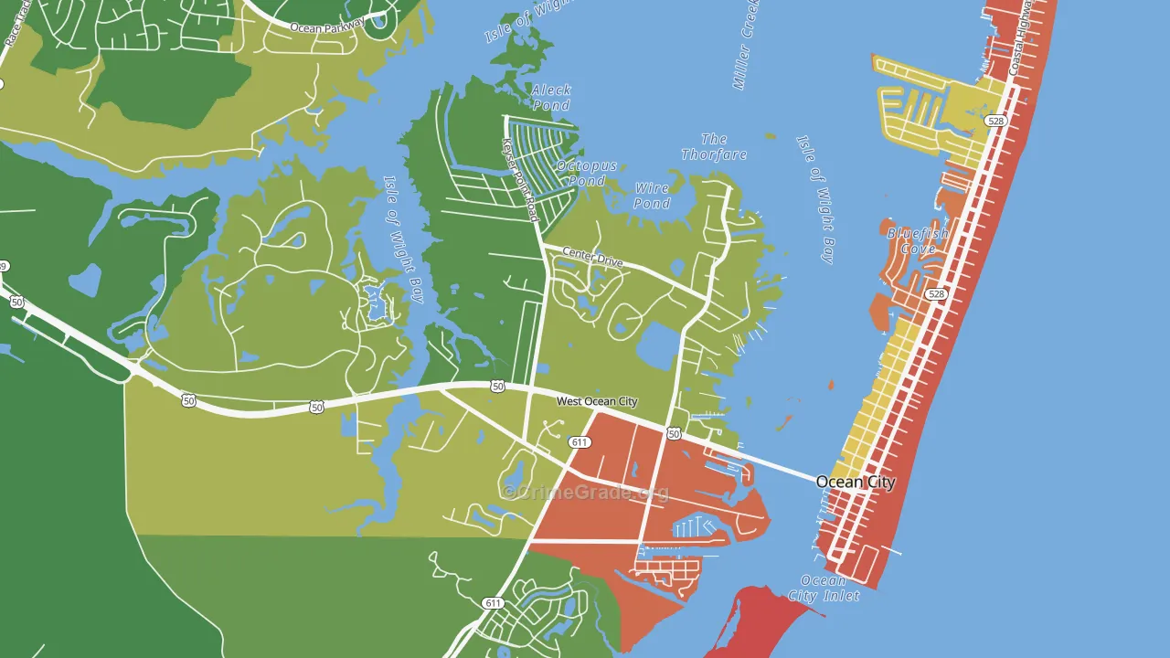 West Ocean City, MD Map of Robbery Rates