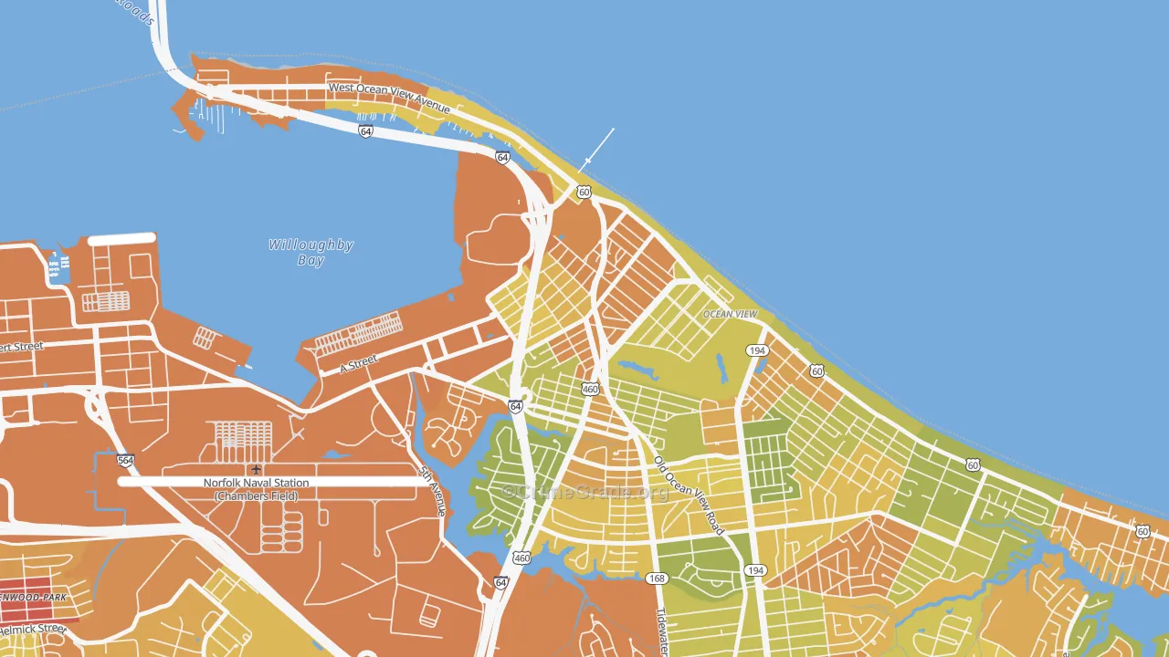 West Ocean View, Norfolk, VA Map of Robbery Rates