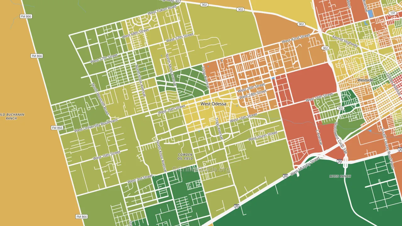 West Odessa, TX Map of Robbery Rates