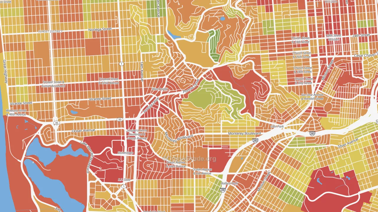 West of Twin Peaks, San Francisco, CA Map of Robbery Rates