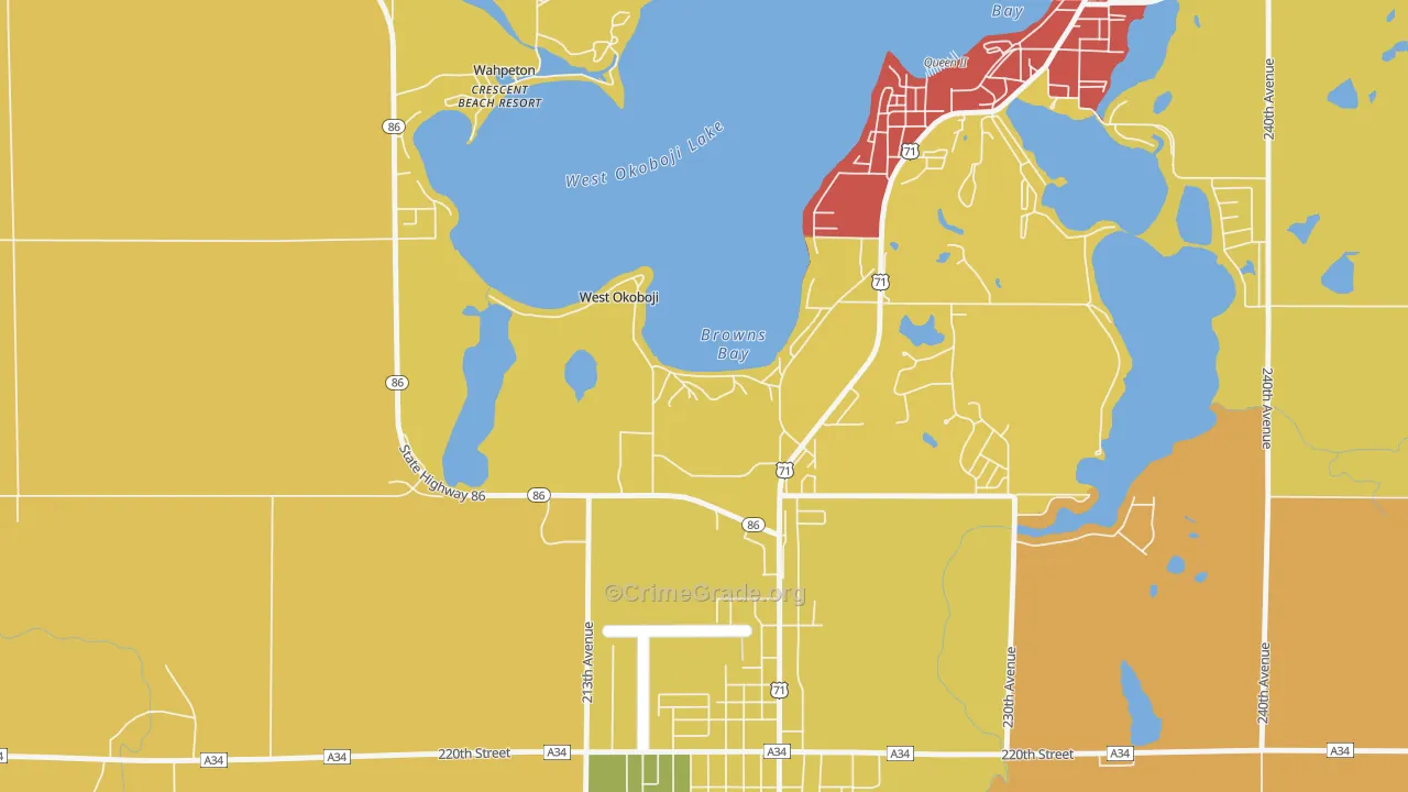 West Okoboji, IA Map of Robbery Rates