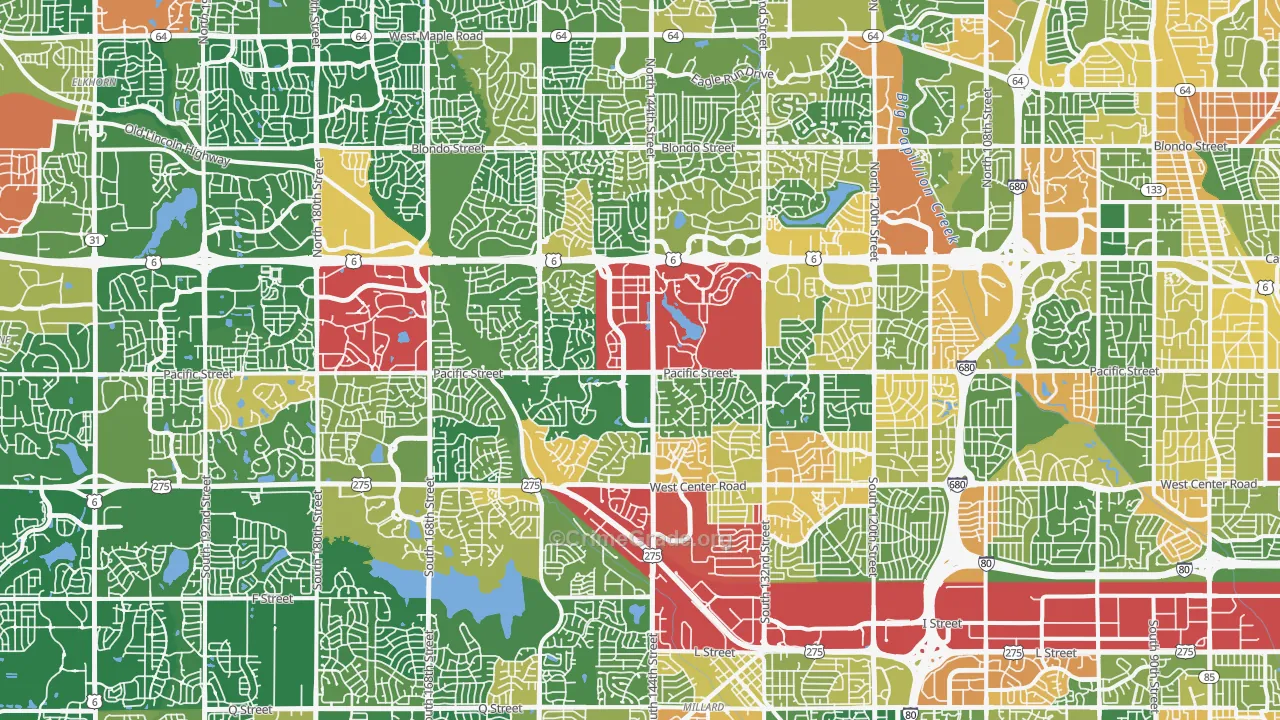 West Omaha, Omaha, NE Map of Robbery Rates