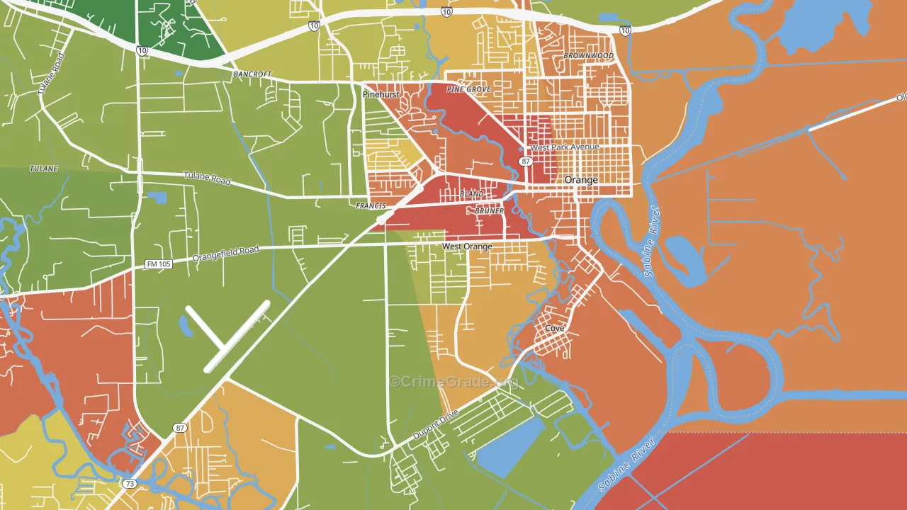 West Orange, TX Map of Robbery Rates