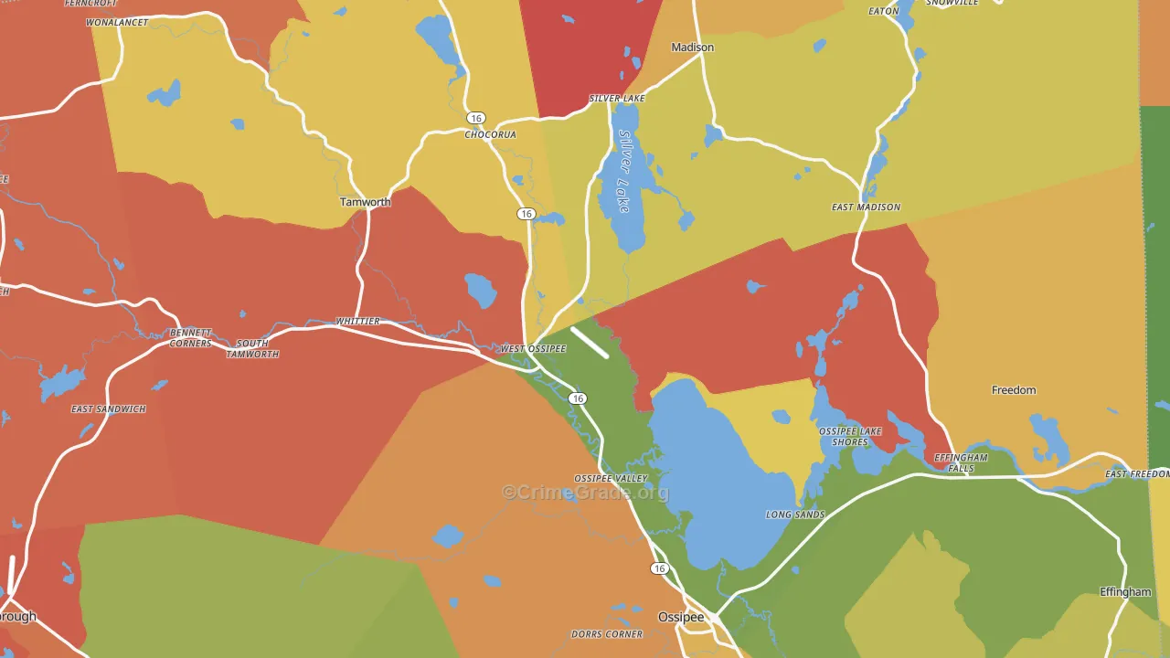 West Ossipee, NH Map of Robbery Rates