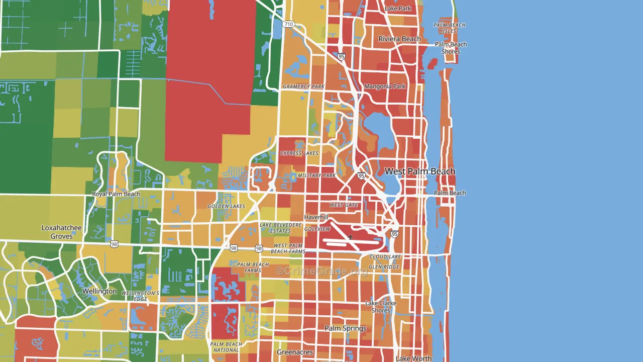 West Palm Beach, FL Map of Robbery Rates