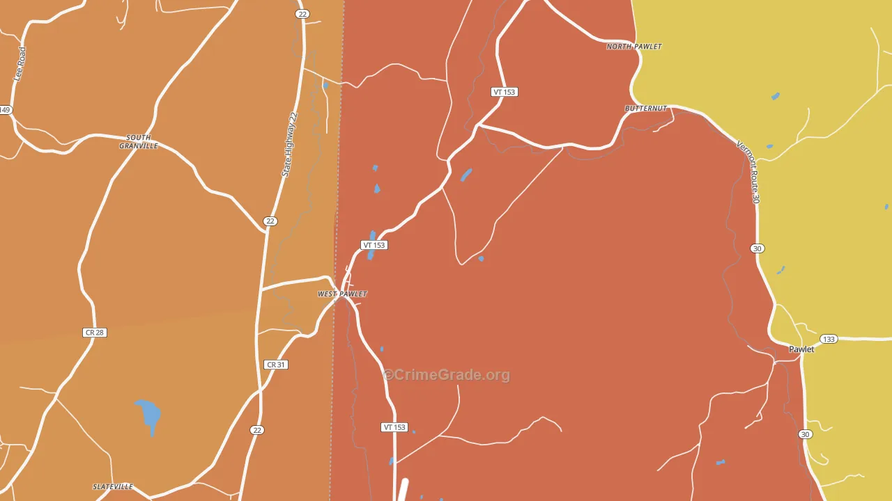 West Pawlet, VT Map of Robbery Rates