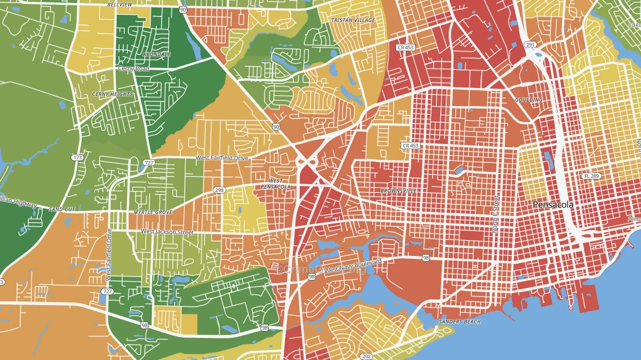 West Pensacola, FL Map of Robbery Rates